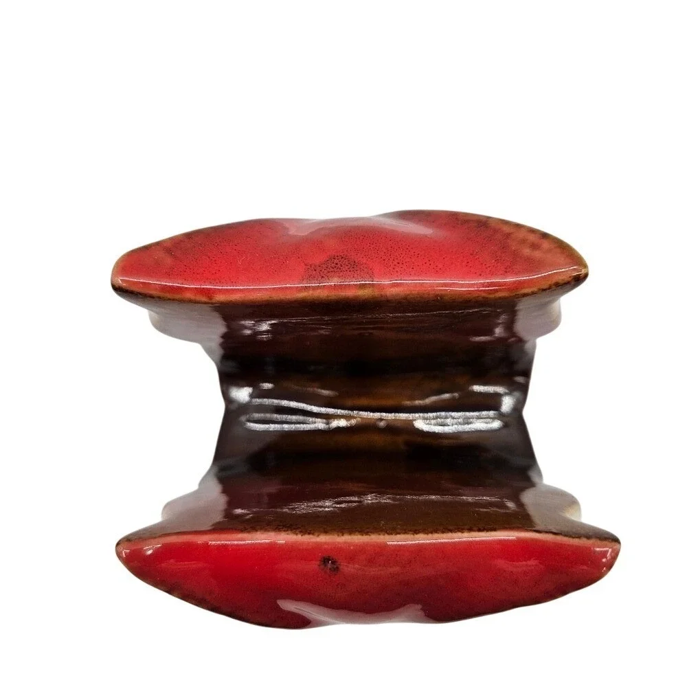 Vintage Owl Ceramic‎ Spoon Rest and Napkin Holder Set Red Brown Glossy Glaze